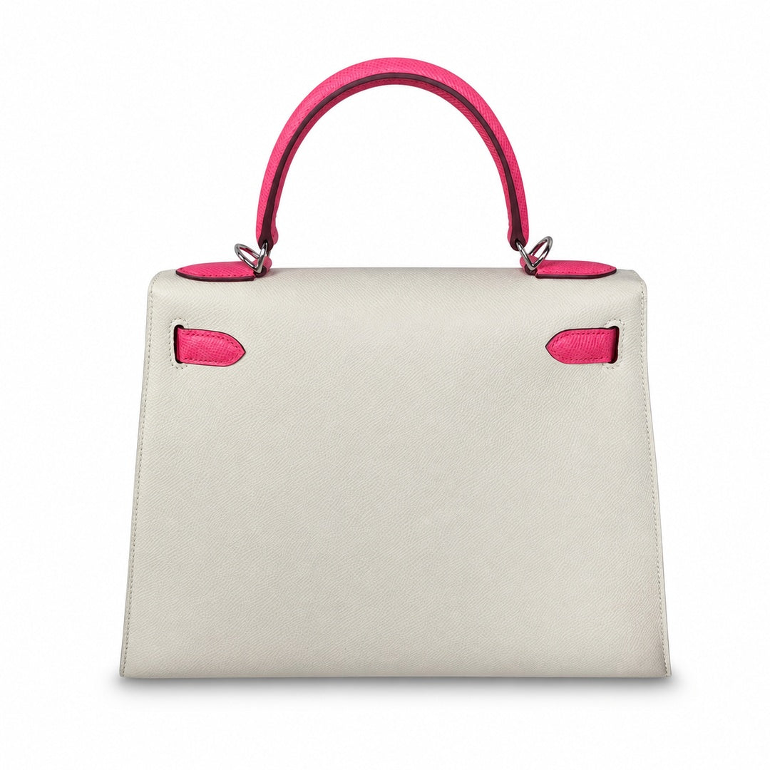 Kelly 25 Milkshake White lipstick powder Epsom Silver Buckle handmade — Timeless Top-Handle Design