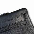 Distinctive Slim Carry Style: Kelly cut clutch evening bag Epsom Leather wax thread handmade Black Gold Buckle