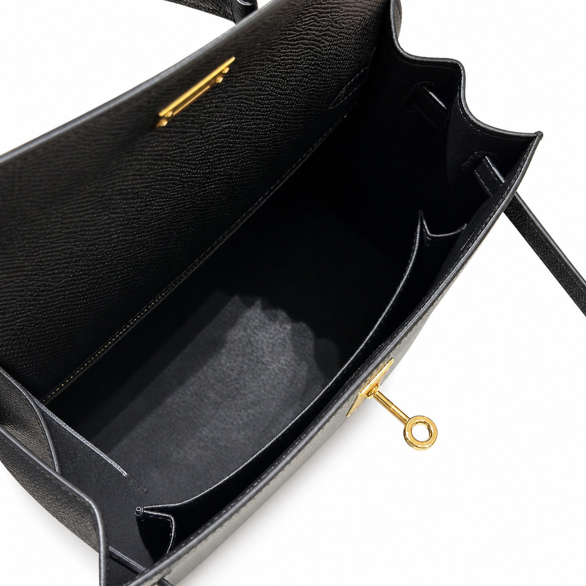 Kelly 25cm in Black Epsom Leather with Gold Buckle Handmade — Refined Top-Handle Bag