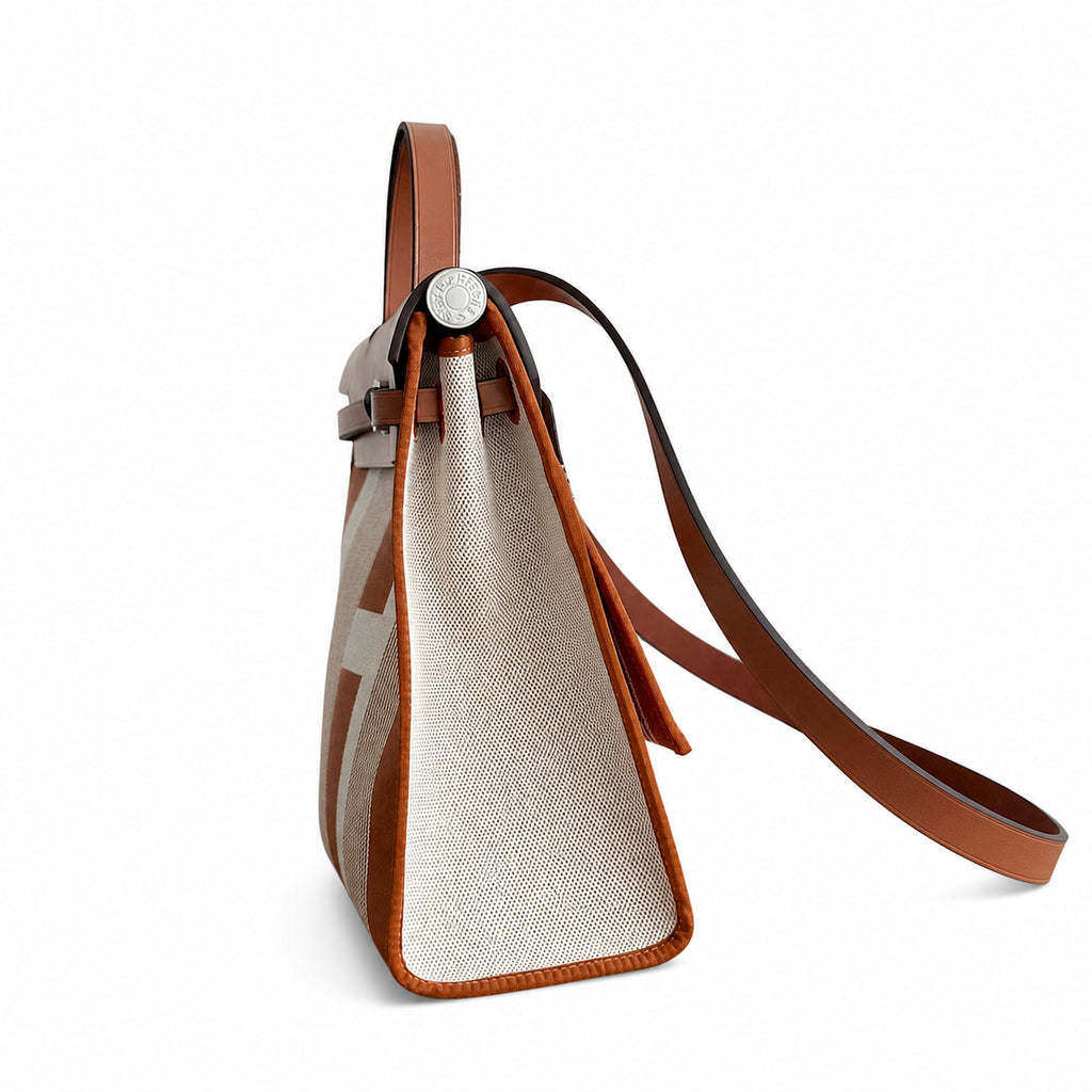 Leather-Handled Canvas Shoulder Bag: Herbag 31cm Saddle-Inspired Canvas Body with Leather Handle and Shoulder Strap