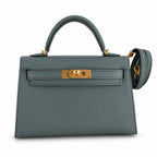 handmade Mini Kelly II 19cm imported Epsom Leather almond green Gold Buckle — Elegant Compact Carry Style