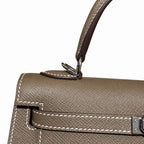 Distinctive Hand-Carry Bag: Kelly 25cm in Elephant Gray Epsom Leather with Silver Buckle Handmade