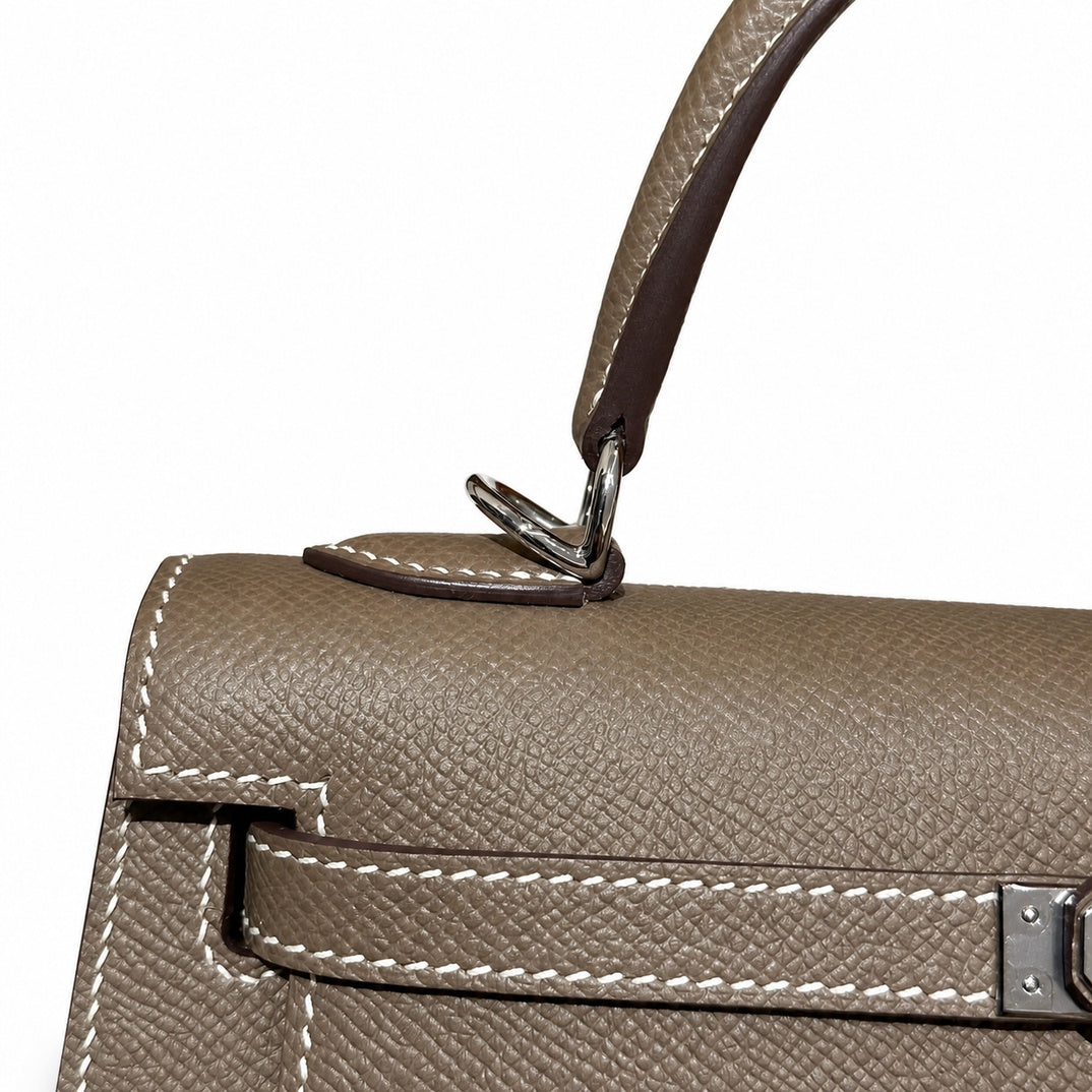 Distinctive Hand-Carry Bag: Kelly 25cm in Elephant Gray Epsom Leather with Silver Buckle Handmade