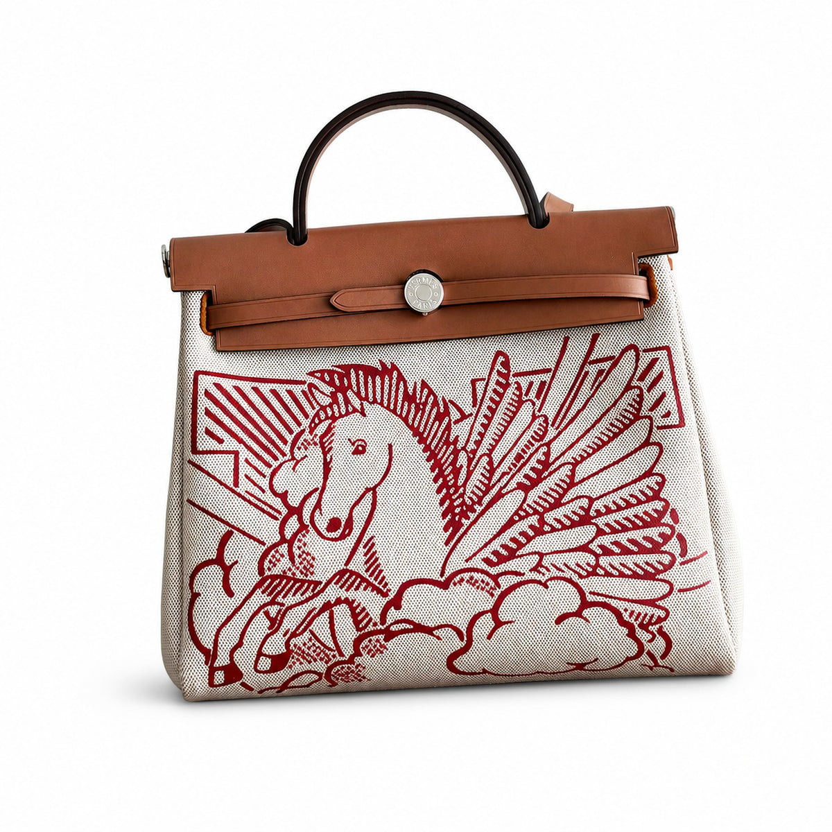 Timeless Leather-Accented Canvas Carry: Herbag 31cm Saddle-Inspired Canvas Body with Leather Handle and Shoulder Strap