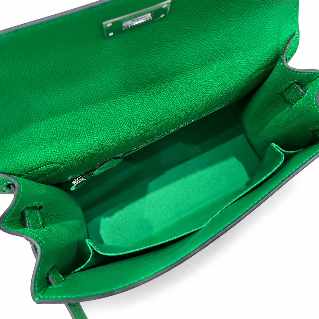 Kelly 25cm/28cm Epsom Leather 1K Bombou bamboo green top handcraft — Distinctive Hand-Carry Bag