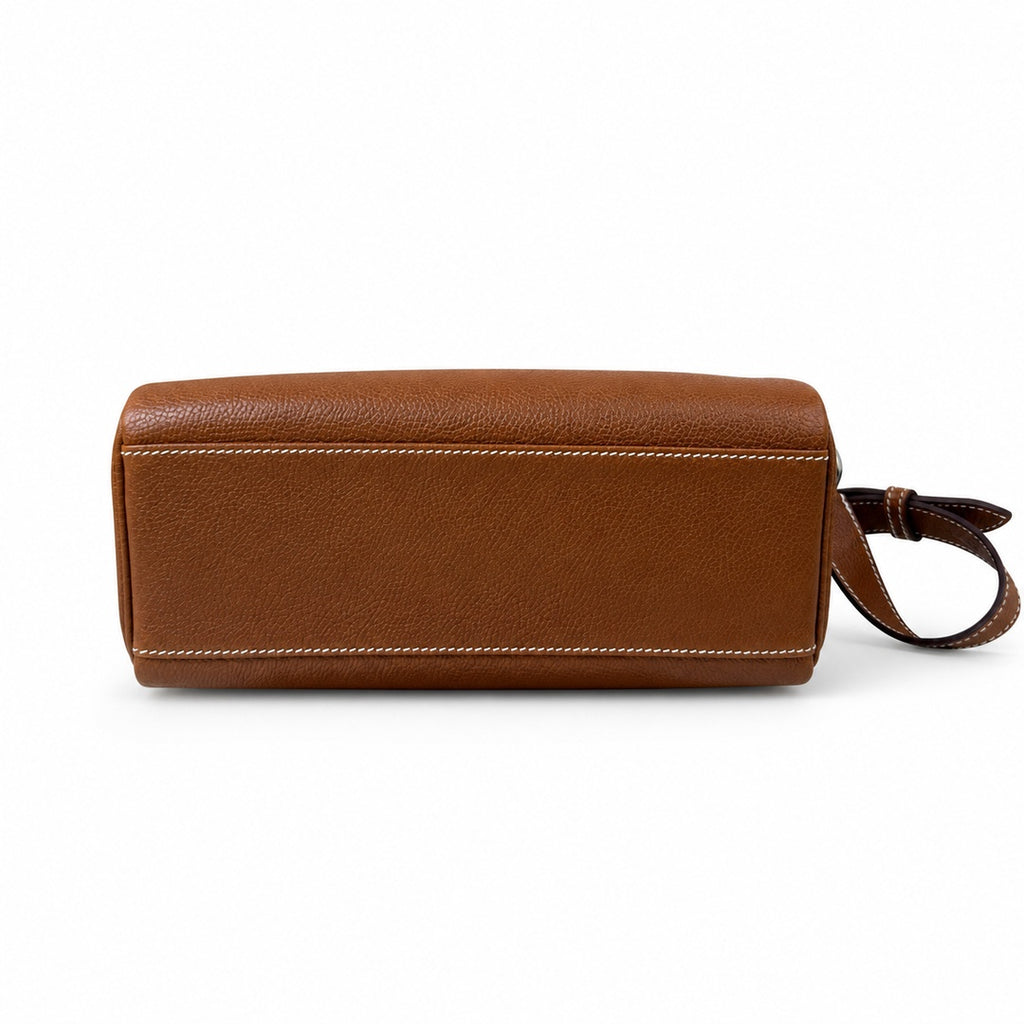 Kelly Messenger messenger bag for men and women, Fubao leather Gold Brown Silver Buckle, imported leather, all-steel hand-waxed thread, the highest — Versatile Structured Bag