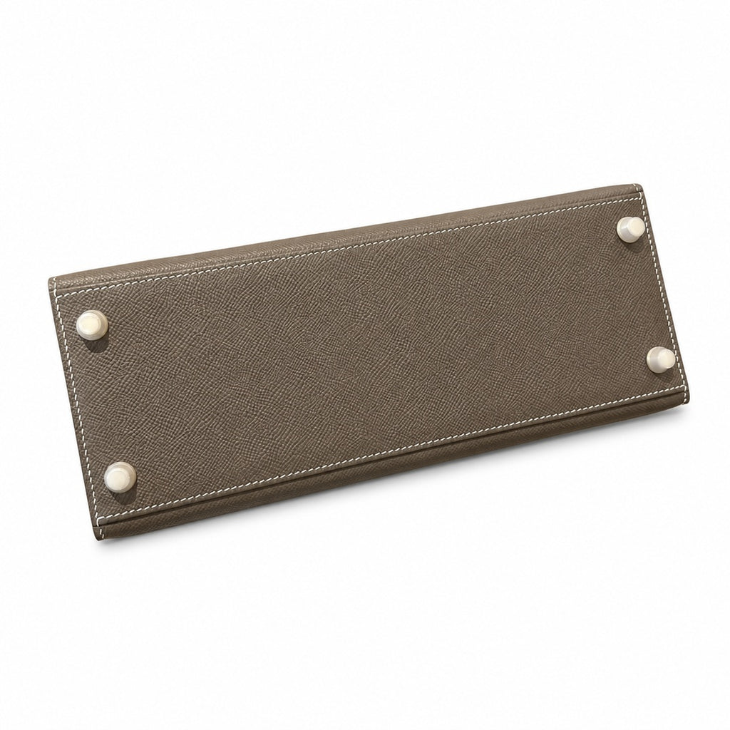 Kelly 28cm in Elephant Gray Epsom Leather with Gold Buckle Handmade — Versatile Structured Bag