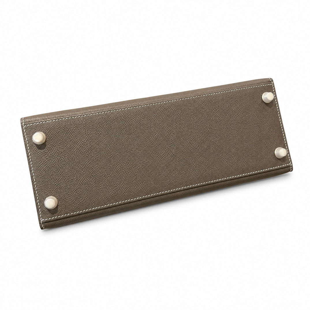 Kelly 28cm in Elephant Gray Epsom Leather with Gold Buckle Handmade — Versatile Structured Bag