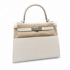 Kelly 28cm in Milkshake White Epsom Leather with Silver Buckle Handmade — Versatile Structured Bag