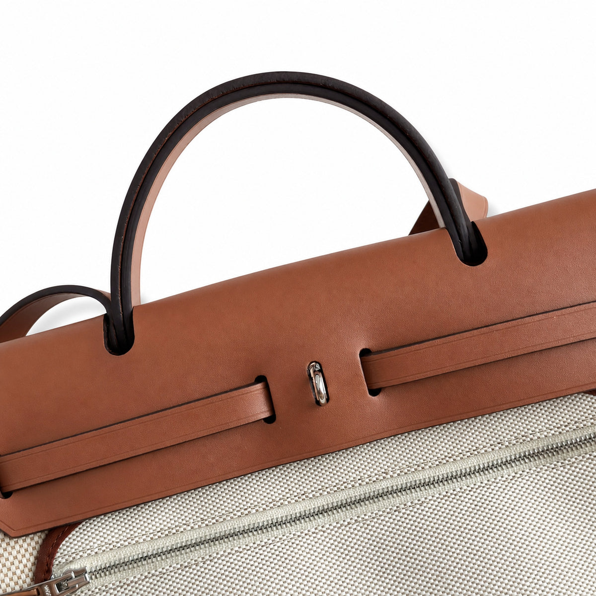 Structured Leather-Trimmed Canvas Carryall: Herbag 31cm Saddle-Inspired Canvas Body with Leather Handle and Shoulder Strap