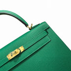 Kelly 25cm Epsom Leather U4 Vert Veryigo Velvet Green top handmade — Sophisticated Carry Design