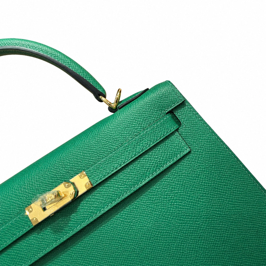 Kelly 25cm Epsom Leather U4 Vert Veryigo Velvet Green top handmade — Sophisticated Carry Design