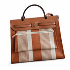 Leather-Handled Canvas Shoulder Bag: Herbag 31cm Saddle-Inspired Canvas Body with Leather Handle and Shoulder Strap