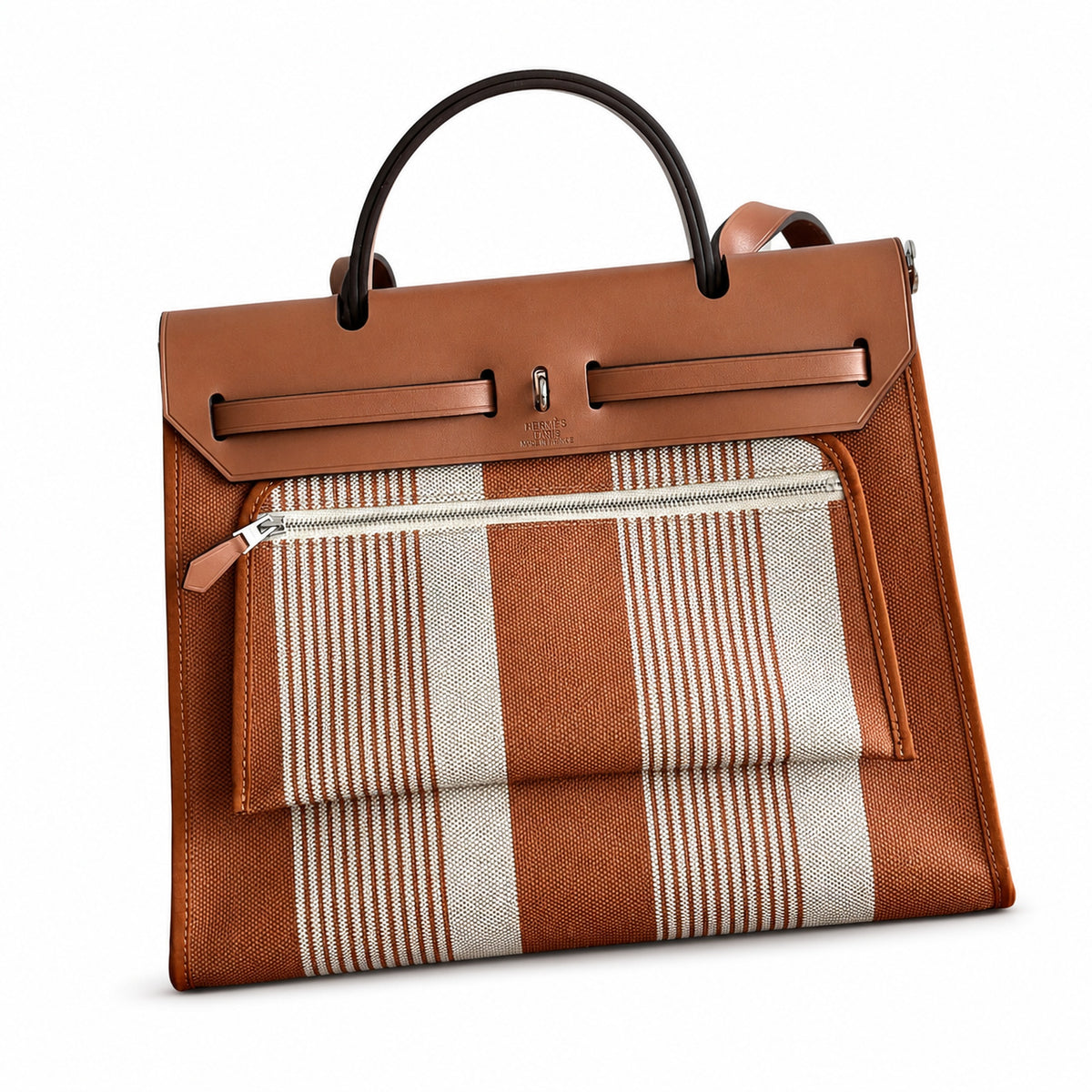 Leather-Handled Canvas Shoulder Bag: Herbag 31cm Saddle-Inspired Canvas Body with Leather Handle and Shoulder Strap