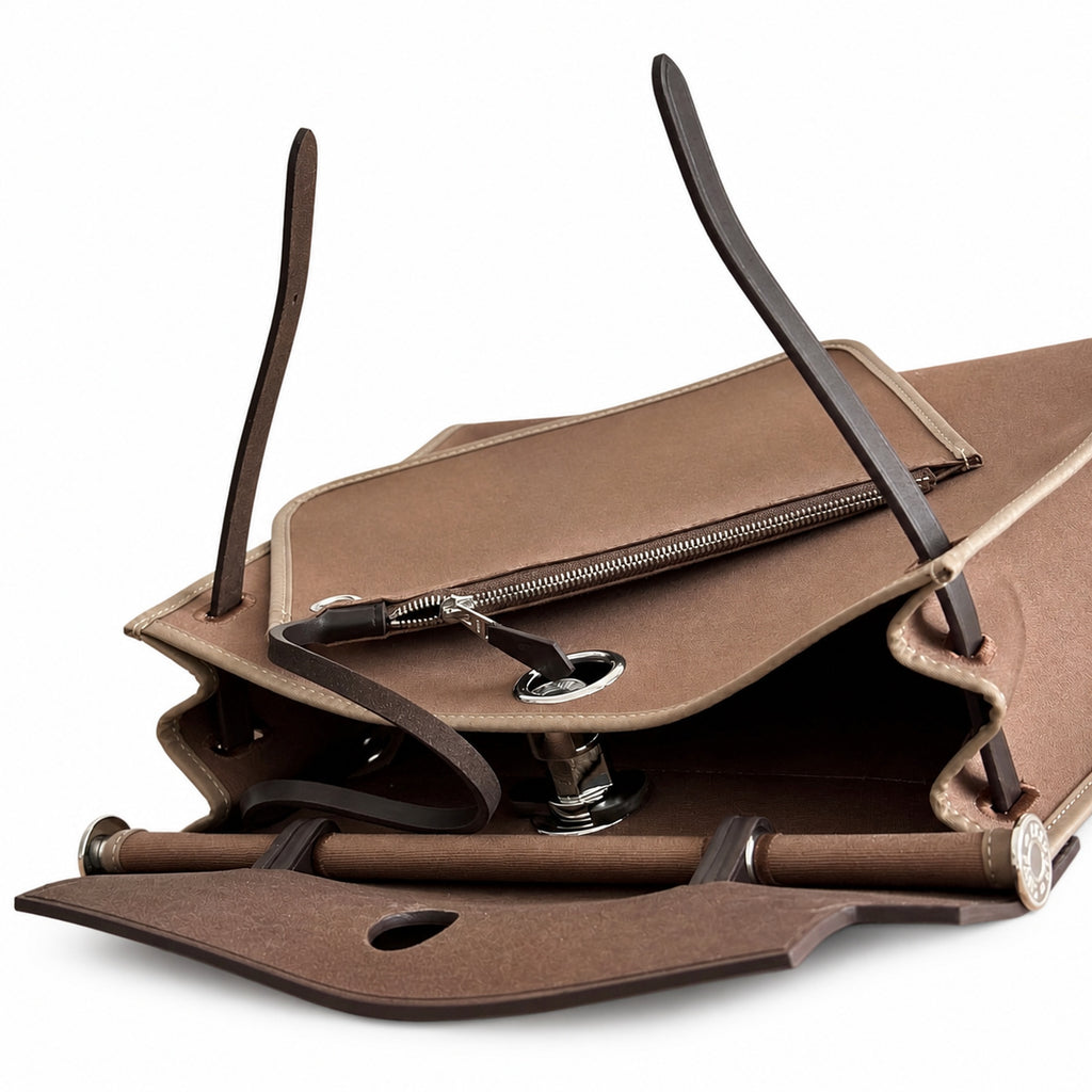Herbag 31cm Saddle-Inspired Canvas Body with Leather Handle and Shoulder Strap — Classic Canvas Body and Leather Straps