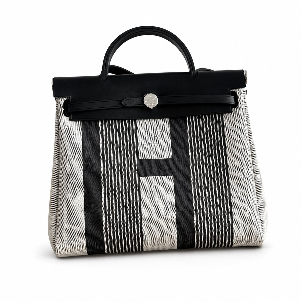 Polished Saddle-Inspired Carryall: Herbag 31cm Saddle-Inspired Canvas Body with Leather Handle and Shoulder Strap