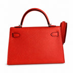 handmade Mini Kelly II 19cm imported Epsom Leather Texas Pink Silver Buckle — Compact Top-Handle Bag