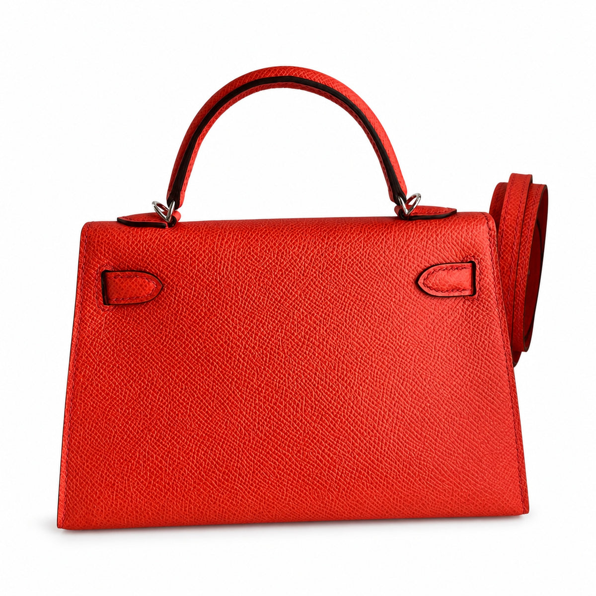 handmade Mini Kelly II 19cm imported Epsom Leather Texas Pink Silver Buckle — Compact Top-Handle Bag