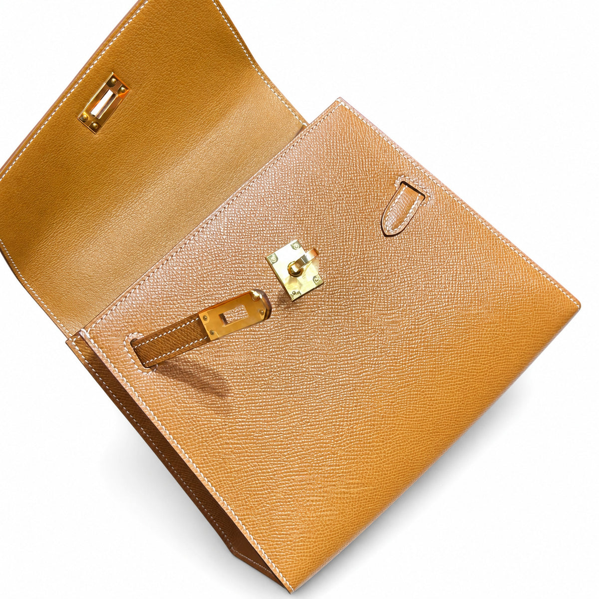 Kelly double-sided DESORDRE original Epsom Leather Gold Brown Gold Buckle order shipped — Polished Two-Sided Top-Handle Bag