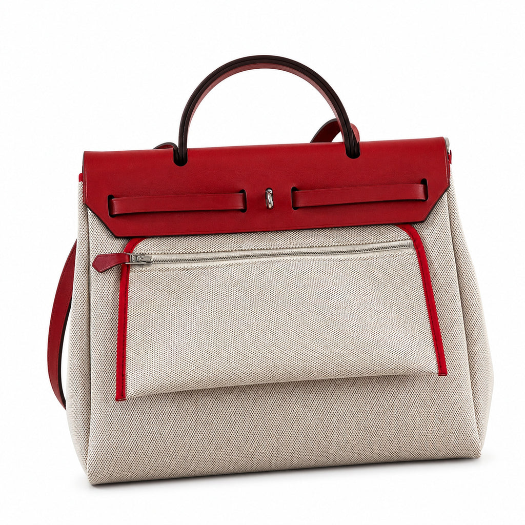 Canvas-and-Leather Shoulder Bag: Herbag 31cm Saddle-Inspired Canvas Body with Leather Handle and Shoulder Strap