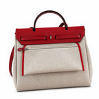 Canvas-and-Leather Shoulder Bag: Herbag 31cm Saddle-Inspired Canvas Body with Leather Handle and Shoulder Strap