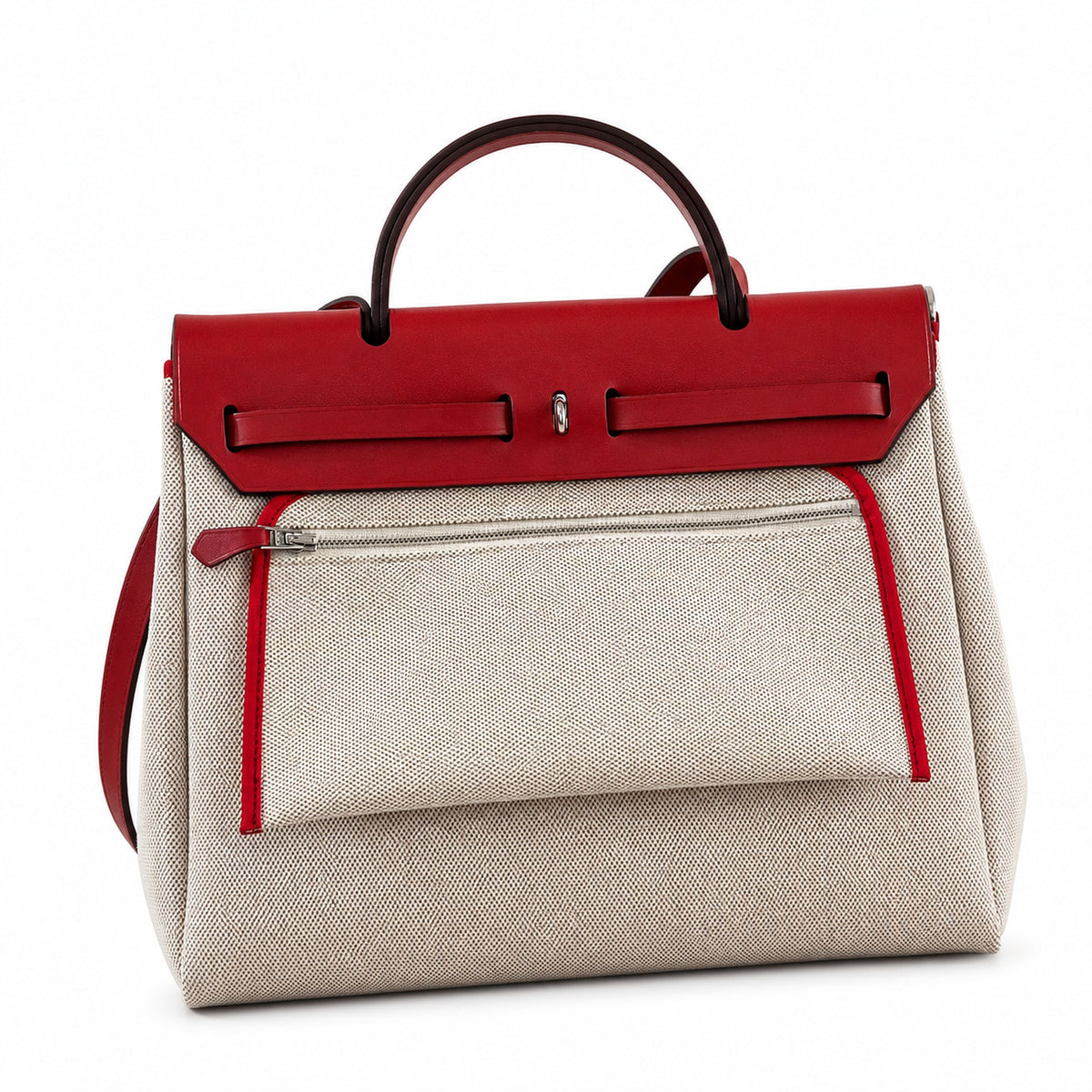 Canvas-and-Leather Shoulder Bag: Herbag 31cm Saddle-Inspired Canvas Body with Leather Handle and Shoulder Strap