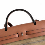 Herbag 31cm Saddle-Inspired Canvas Body with Leather Handle and Shoulder Strap — Polished Canvas-and-Leather Handbag