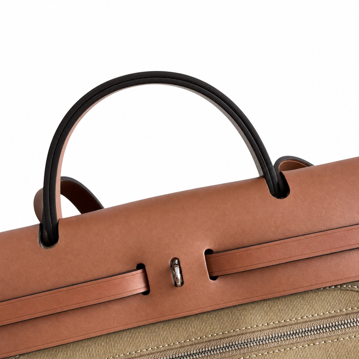 Herbag 31cm Saddle-Inspired Canvas Body with Leather Handle and Shoulder Strap — Polished Canvas-and-Leather Handbag