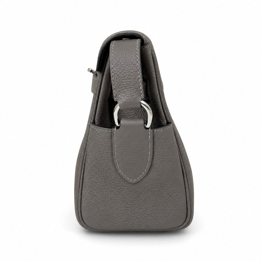 Kelly Messenger messenger bag for men and women, pewter gray Silver Buckle, imported leather, all-steel hand-waxed thread, the highest — Refined Top-Handle Bag
