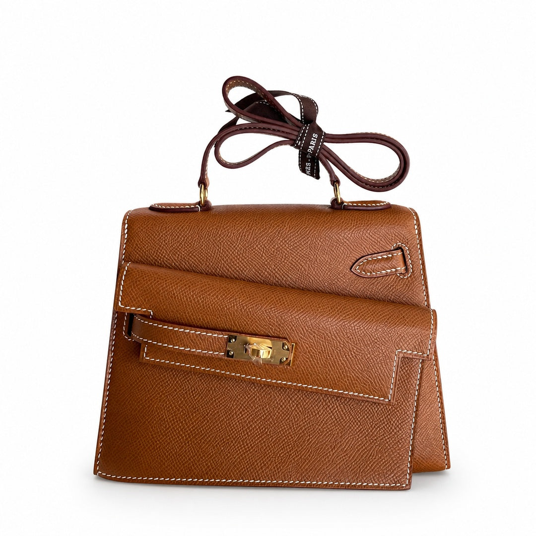 Kelly desordre 20cm Golden Brown Gold Buckle Epsom handmade double sided Kelly — Versatile Two-Sided Kelly Design