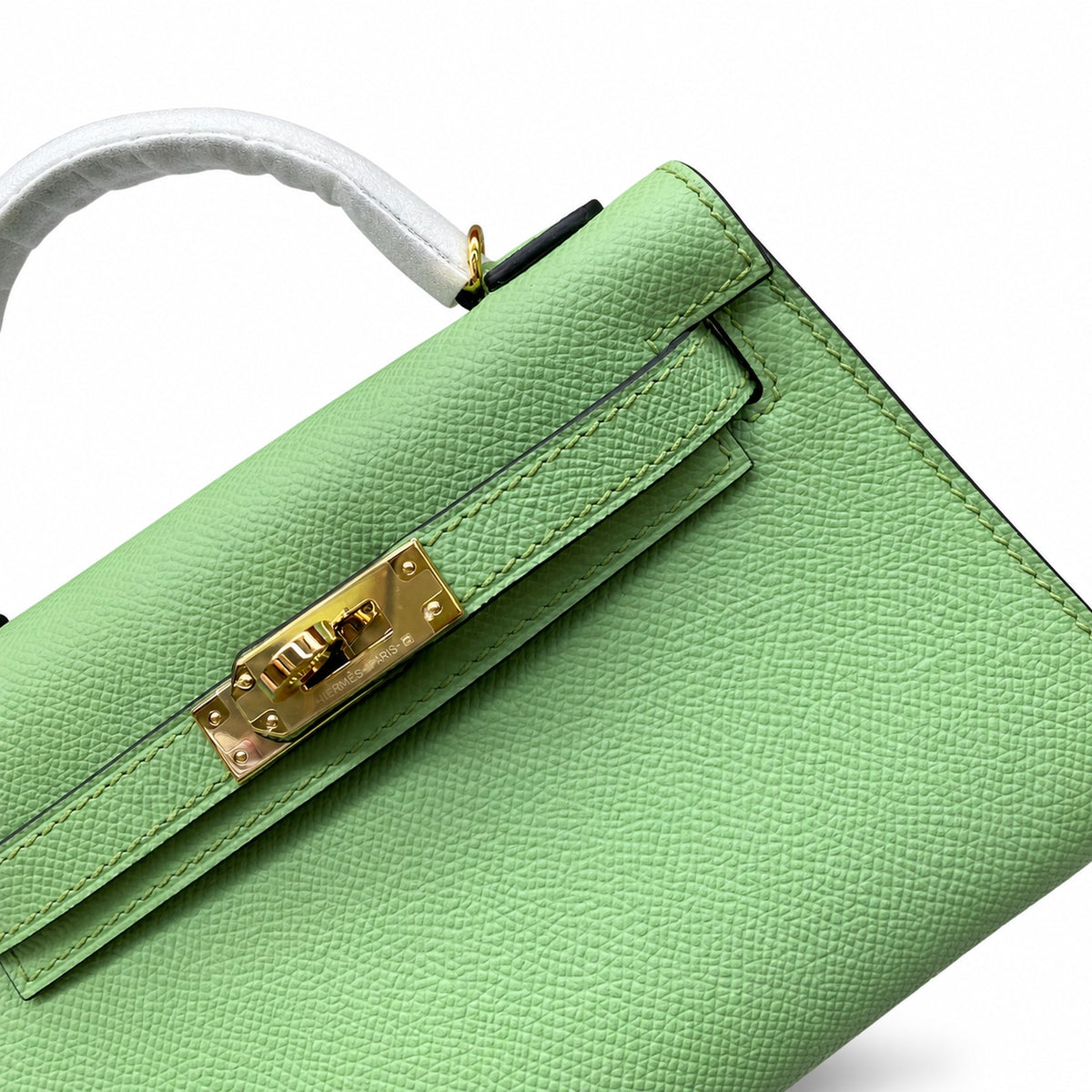 second generation Kelly 19cm imported Epsom Leather avocado green Gold and Silver Buckle wax thread — Streamlined Mini Handbag