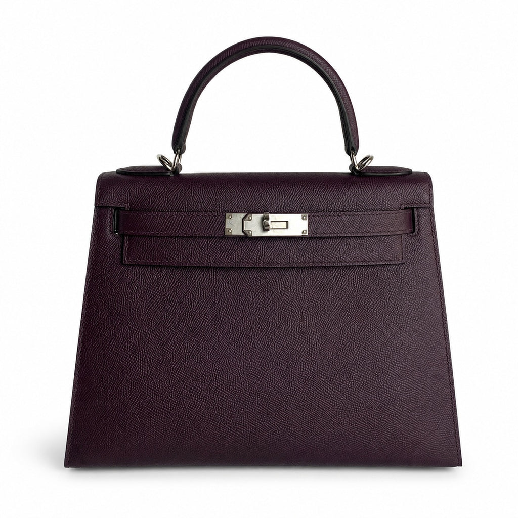 Kelly 28 grape purple Epsom Silver Buckle handmade — Classic Hand-Carry Silhouette