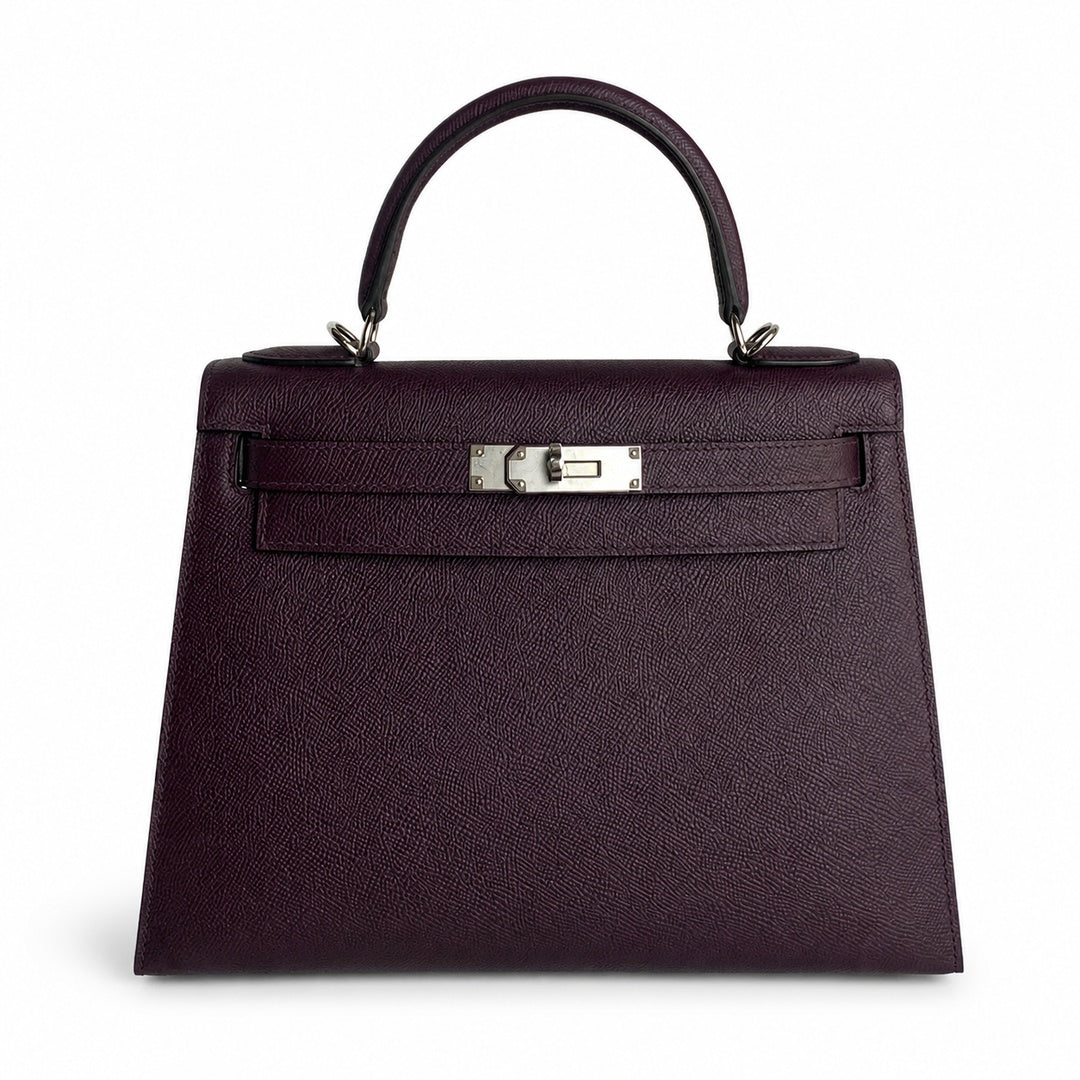 Kelly 28 grape purple Epsom Silver Buckle handmade — Classic Hand-Carry Silhouette