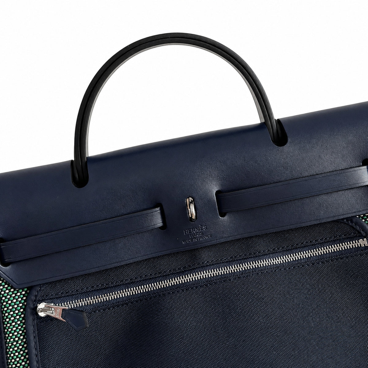 Herbag 31cm Saddle-Inspired Canvas Body with Leather Handle and Shoulder Strap — Elegant Canvas-and-Leather Hand-Carry Bag