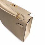 handmade Mini Kelly II 19cm imported Epsom Leather turtle dove gray Gold Buckle — Polished Compact Handbag