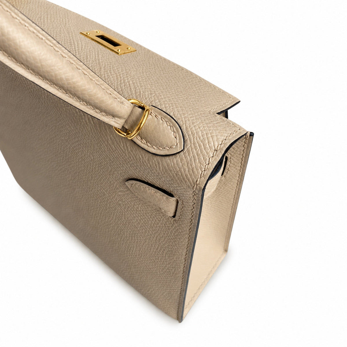 handmade Mini Kelly II 19cm imported Epsom Leather turtle dove gray Gold Buckle — Polished Compact Handbag