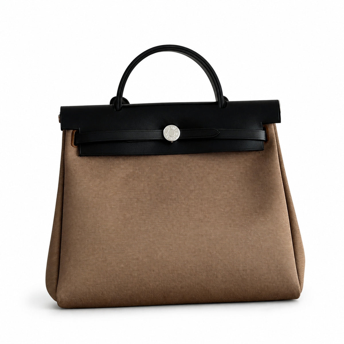 Refined Canvas Body with Leather Details: Herbag 31cm Saddle-Inspired Canvas Body with Leather Handle and Shoulder Strap