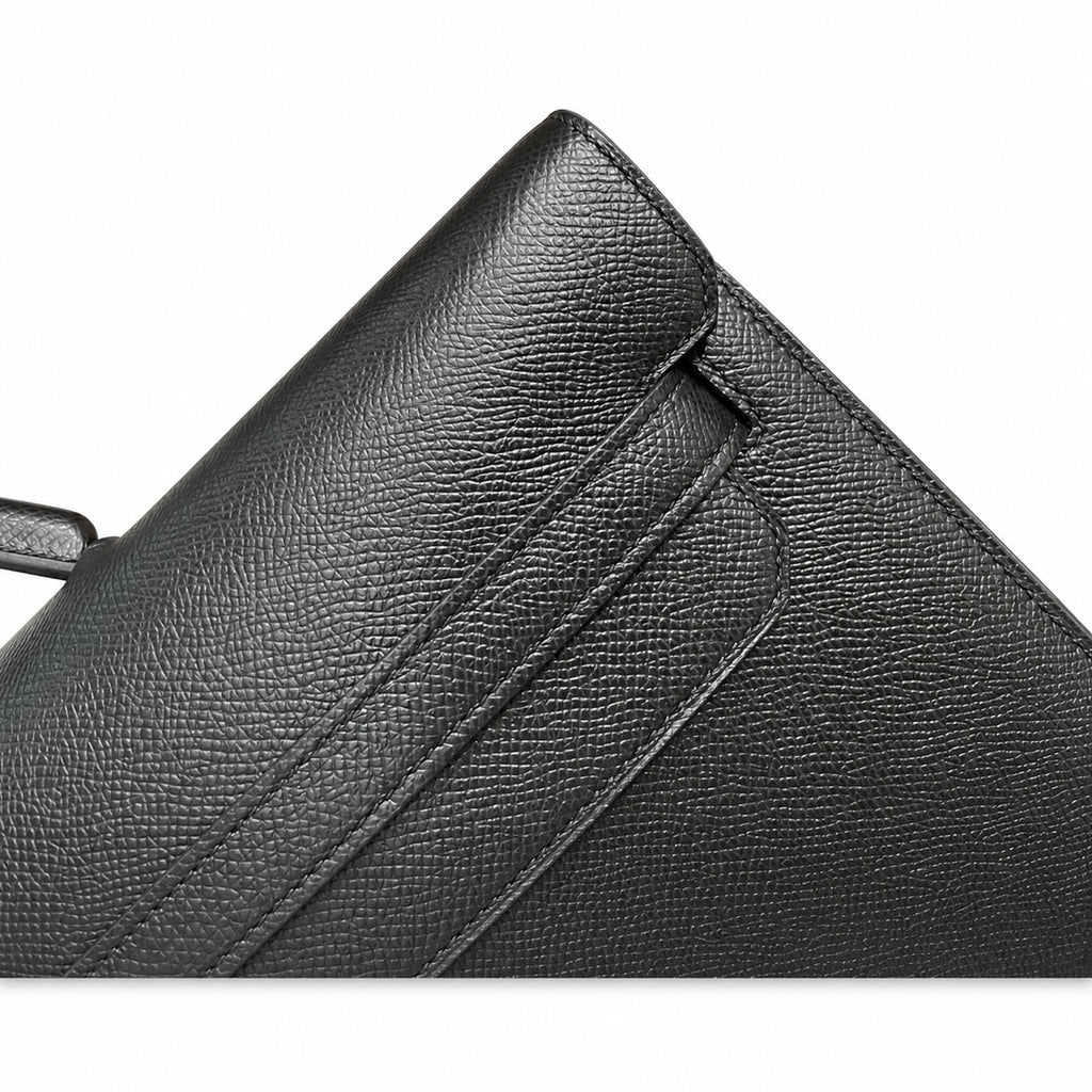 Kelly depeches 36cm Epsom Leather 89 Noir Black top handcrafted — Distinctive Clutch Silhouette