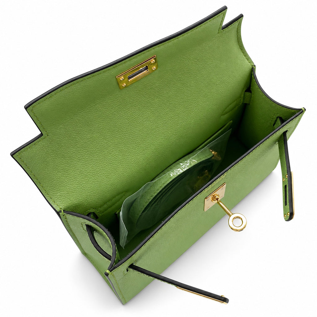 second generation Kelly 19cm imported Epsom Leather avocado green Gold and Silver Buckle wax thread — Streamlined Mini Handbag