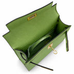 second generation Kelly 19cm imported Epsom Leather avocado green Gold and Silver Buckle wax thread — Streamlined Mini Handbag