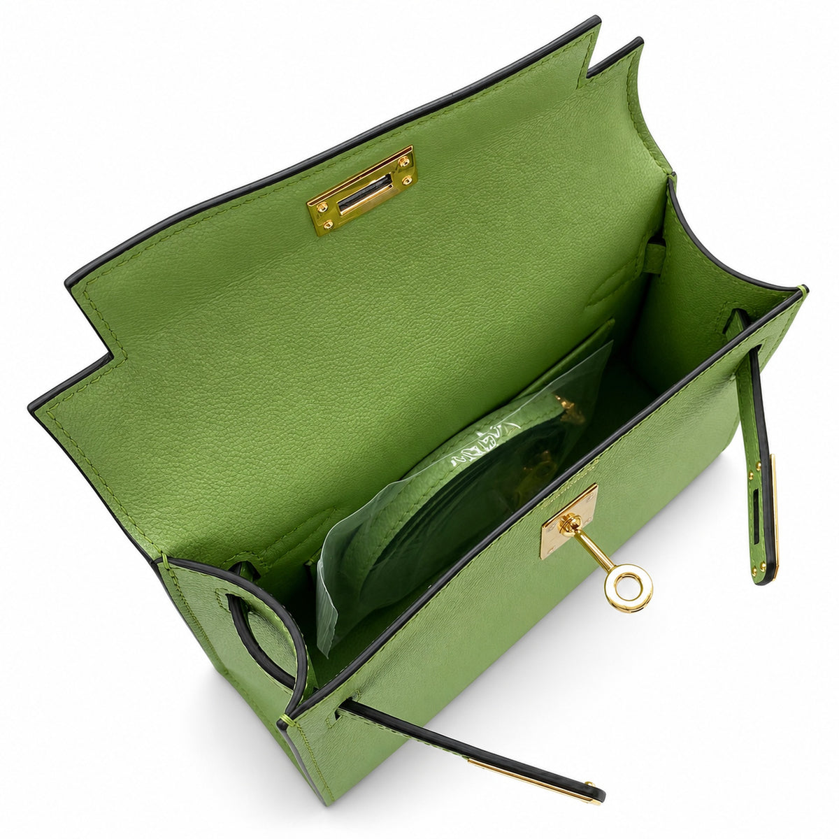 second generation Kelly 19cm imported Epsom Leather avocado green Gold and Silver Buckle wax thread — Streamlined Mini Handbag