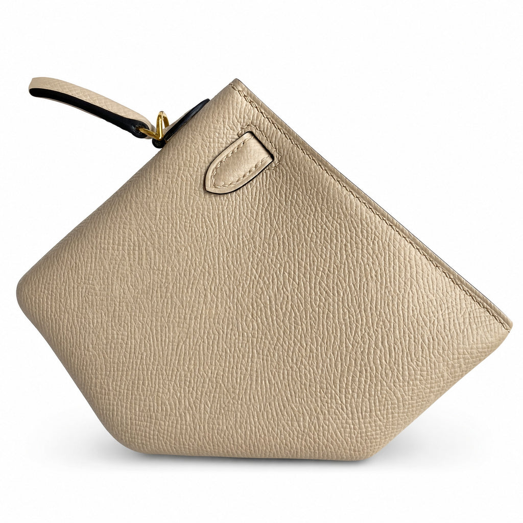 handmade Mini Kelly II 19cm imported Epsom Leather turtle dove gray Gold Buckle — Polished Compact Handbag