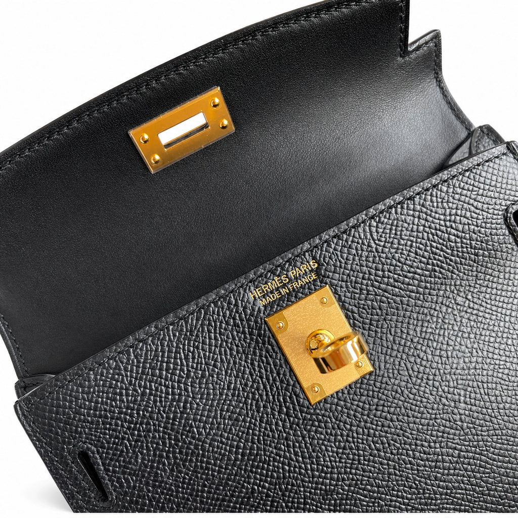 Mini Kelly II 19cm Epsom Leather Black Gold Buckle — Refined Mini Handbag