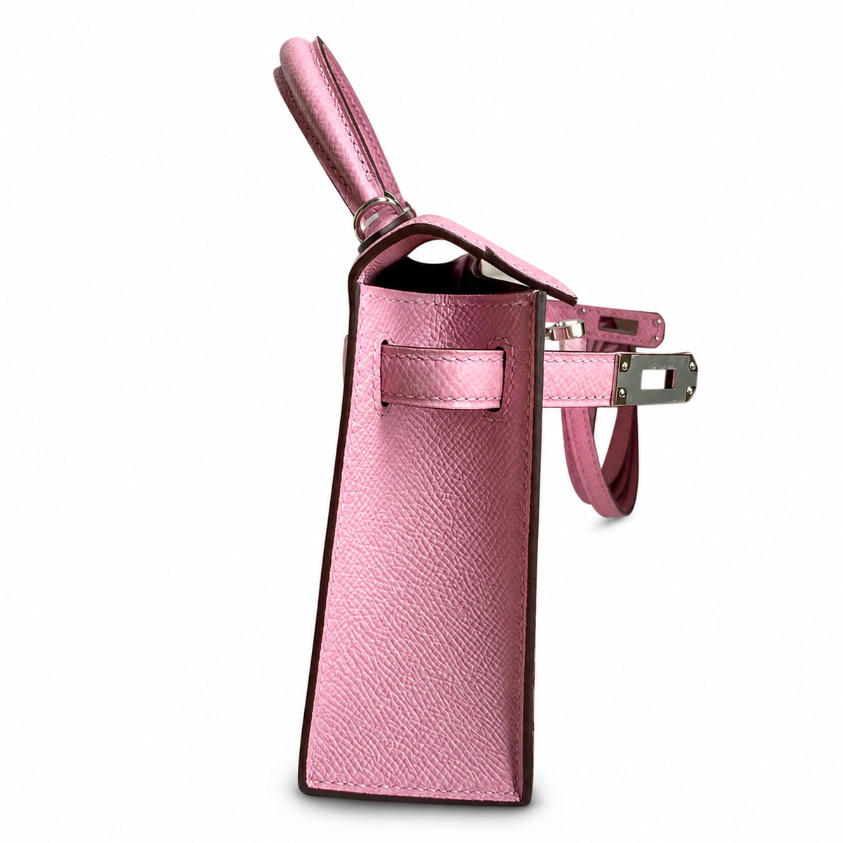 handmade Mini Kelly II 19cm imported Epsom Leather, malva purple, Silver Buckle — Sophisticated Small-Scale Bag