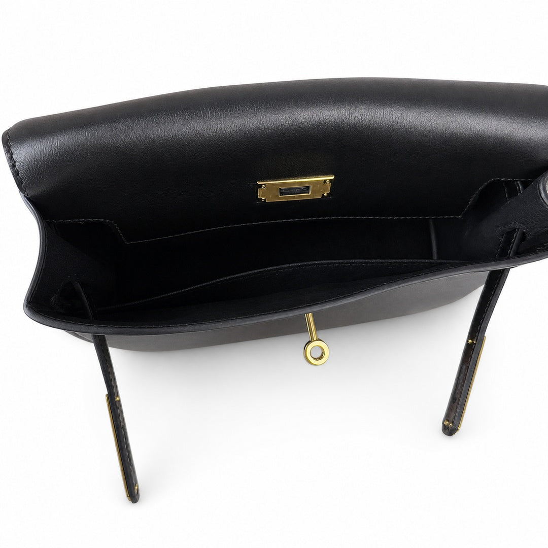 Black Gold Kelly Messenger messenger bag for men and women, Black Gold Buckle, imported leather, all-steel hand-waxed thread, the highest — Timeless Top-Handle Design