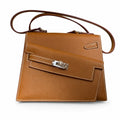 Kelly Double-Sided Epsom Leather in Gold Brown with Silver Buckle — Refined Reversible Carry Design