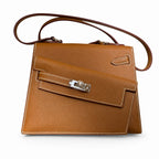 Kelly Double-Sided Epsom Leather in Gold Brown with Silver Buckle — Refined Reversible Carry Design