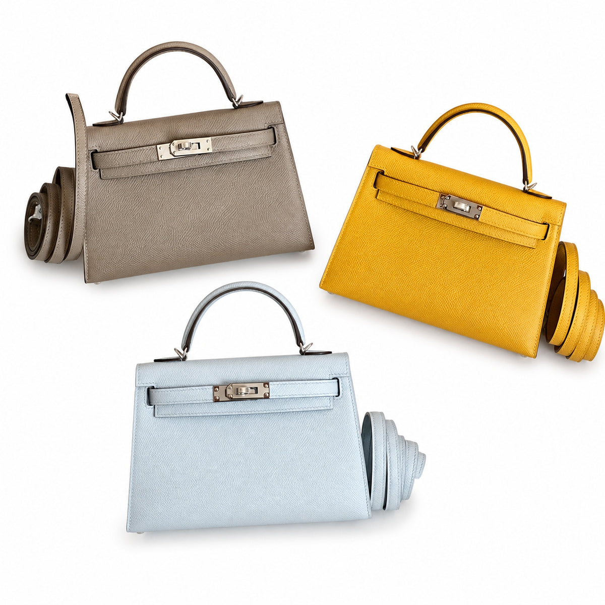 Kelly mini 2nd generation collection 19cm Epsom palm print leather Silver Buckle series — Timeless Mini Top-Handle Design