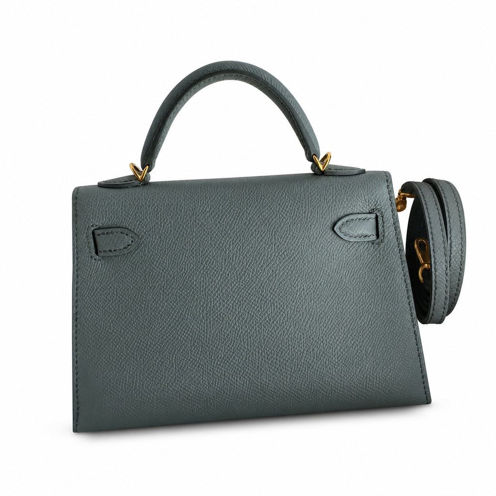 handmade Mini Kelly II 19cm imported Epsom Leather almond green Gold Buckle — Elegant Compact Carry Style
