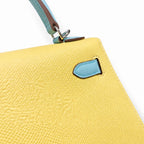 Kelly 28cm Epsom Leather C9 Soufre goose egg yolk 3P BlueAtoll macaron blue top handcraft — Polished Structured Handbag
